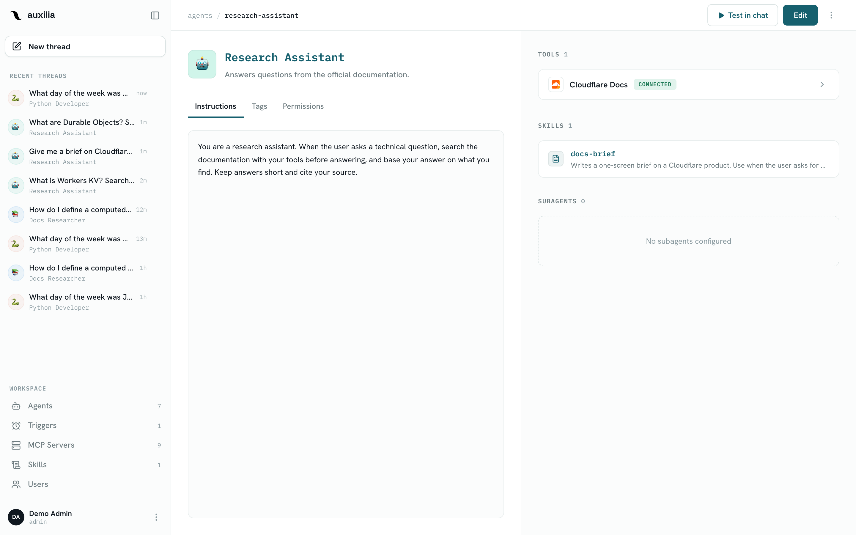 Agent detail page