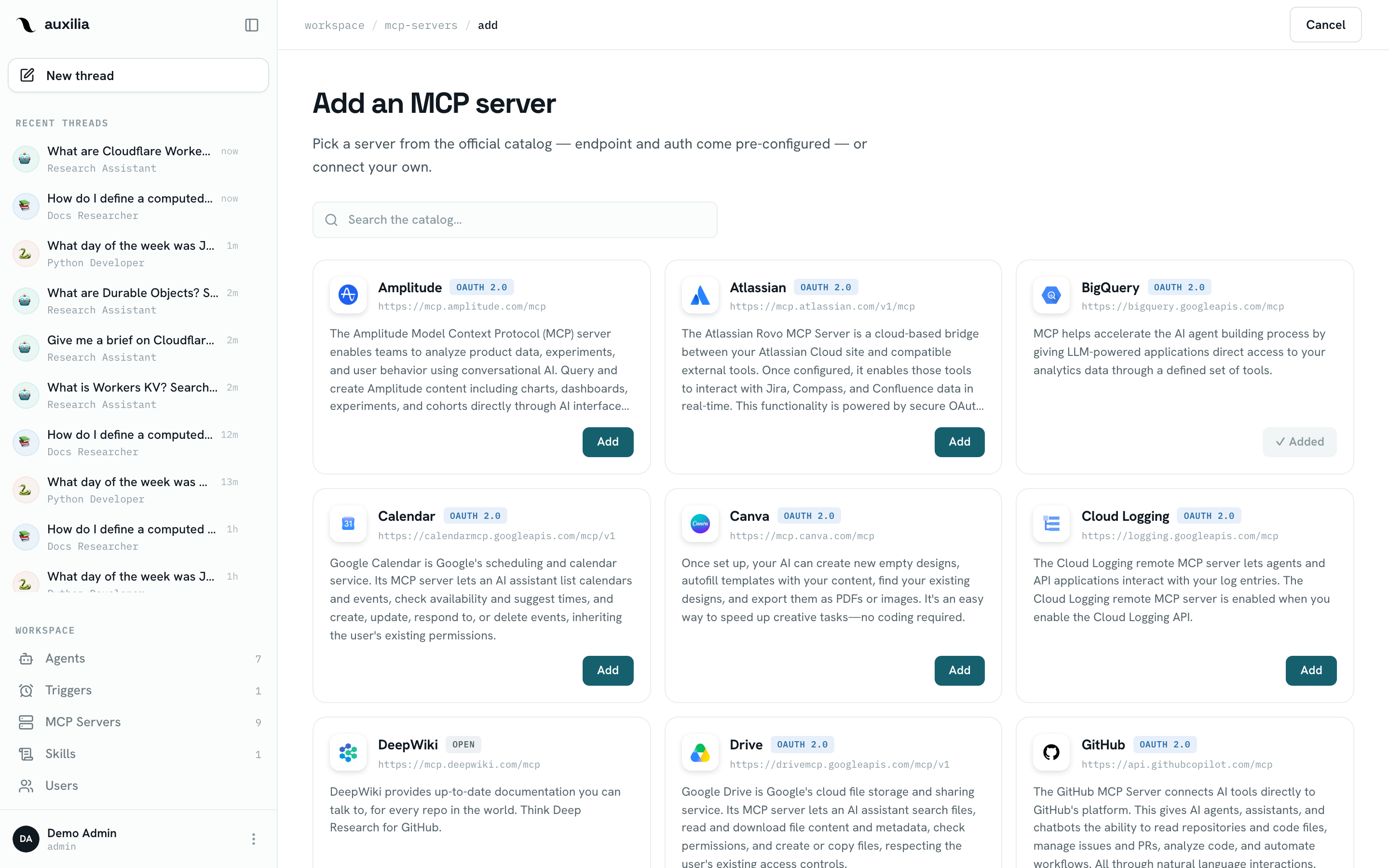 Add an MCP server from the catalog