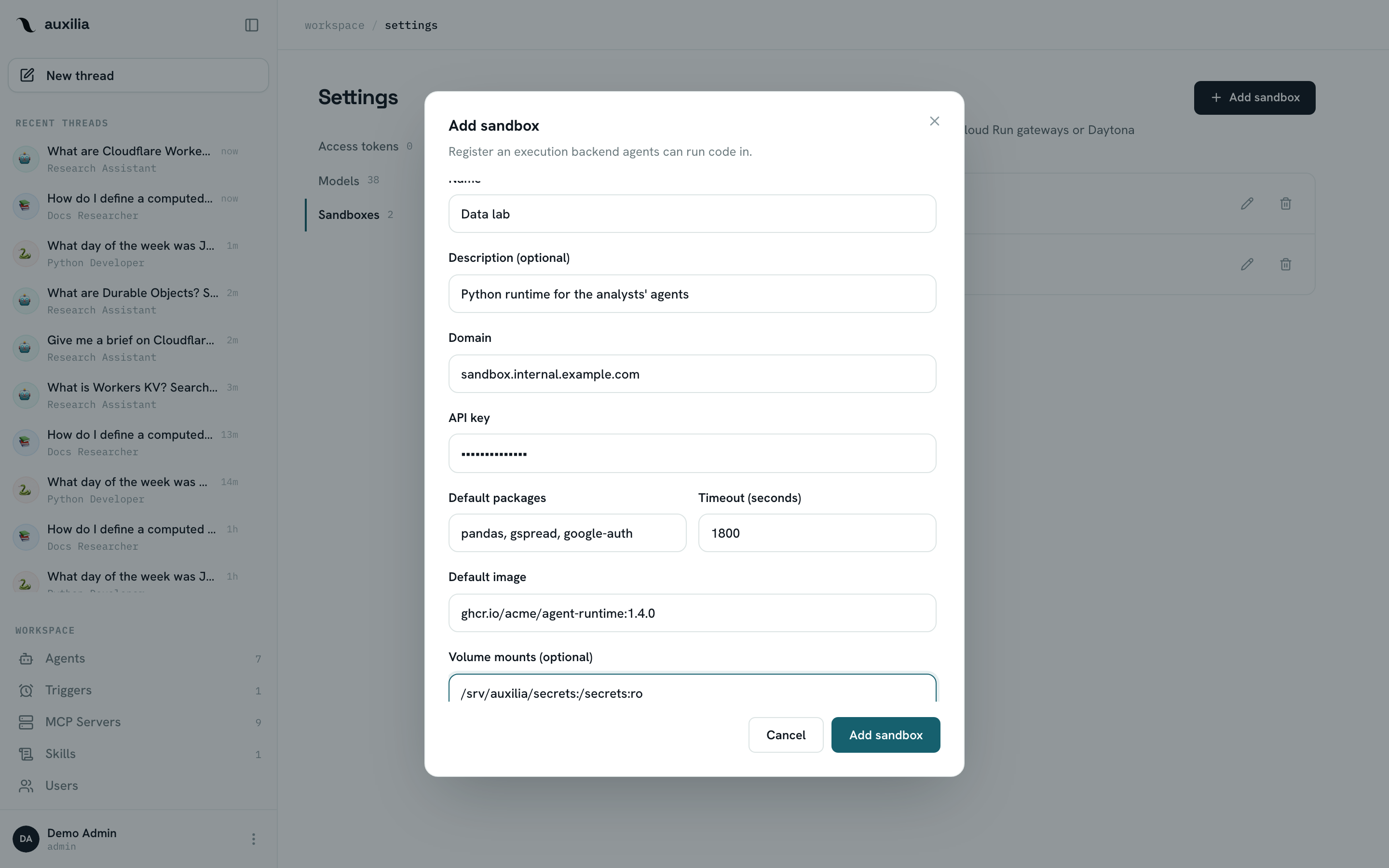 Sandbox dialog — OpenSandbox