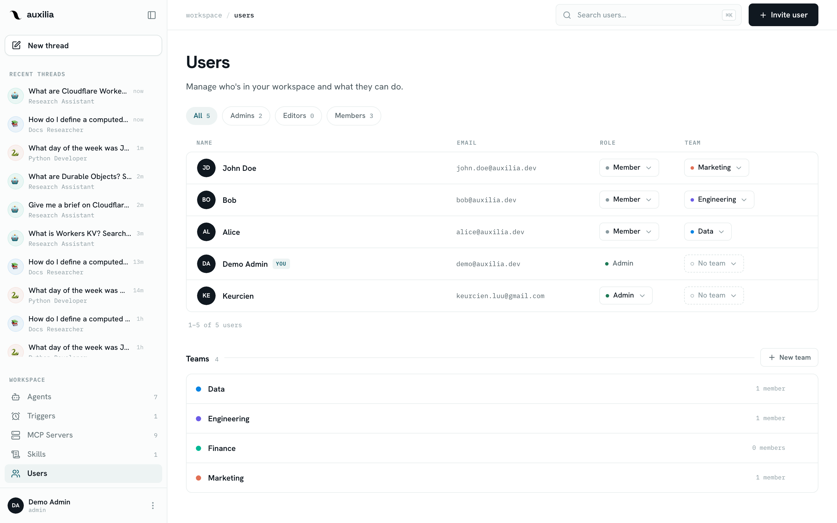 Users page